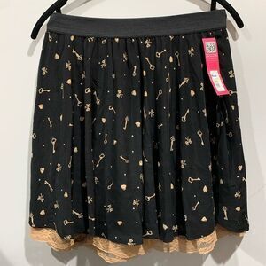 Target Black Skirt with Keys and Lace Detail L NWT